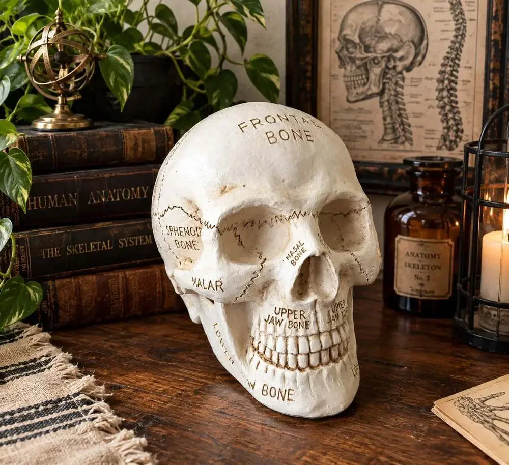 New Anatomical Human Skull Labeled Bones Medical Halloween Figurine Decor